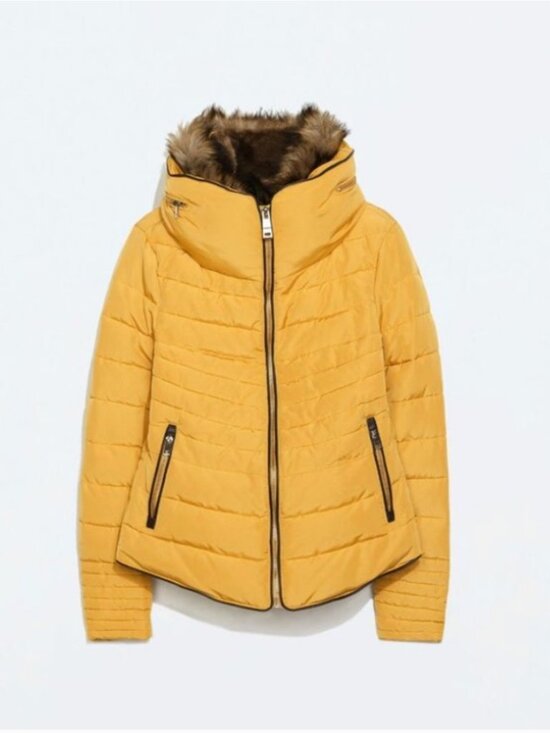 Zara Jackets & Blazers - ZARA Down Puffer Padded fur collar anorak Jacket Coat Size: M in Yellow Mustard